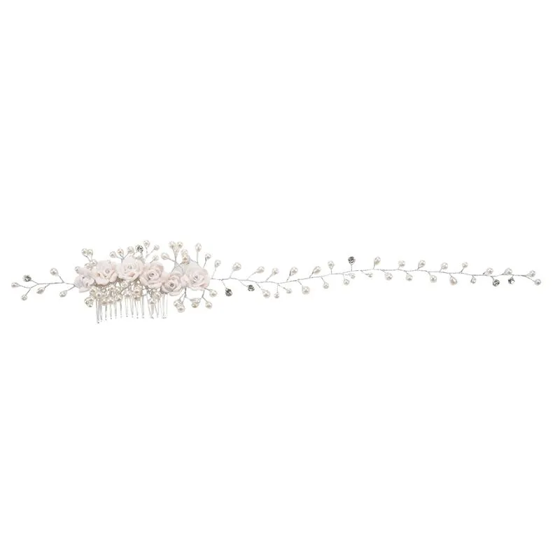 Hårklipp bröllop huvudbonad pärla hårband vit blomma handgjorda pannband hårborste brud smycken kambanor