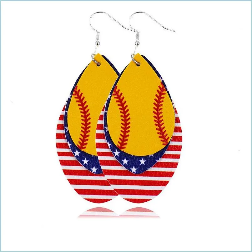 Dangle Chandelier New Sports Pu Leather Earrings Baseball Football Softball Mtilayer Drop For Women Independence Day Jewelry Gift D Dhnmd