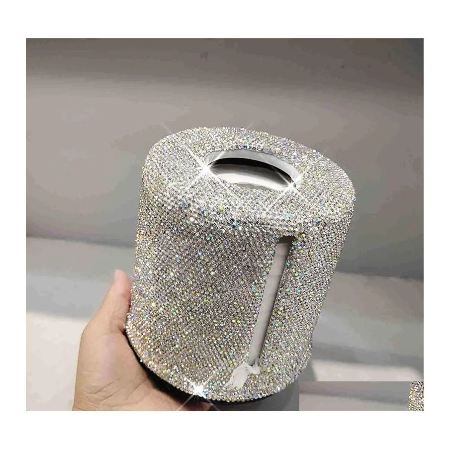 티슈 박스 냅킨 모조 다이아몬드 실린더 상자 서면 펑크 케이스 사무실 거실 침실 화장실 종이 튜브 버킷 홀더 드롭 DHMLV