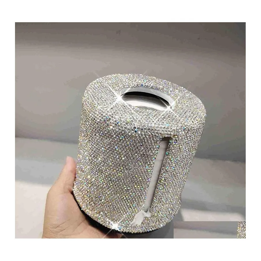 Caixas de tecidos guardanapos de guardanapos de shinestone caixa de cilindro circular de gabinete da sala de estar da sala de estar do quarto de papel higiênico de papel de tubo de tubo DHMLV