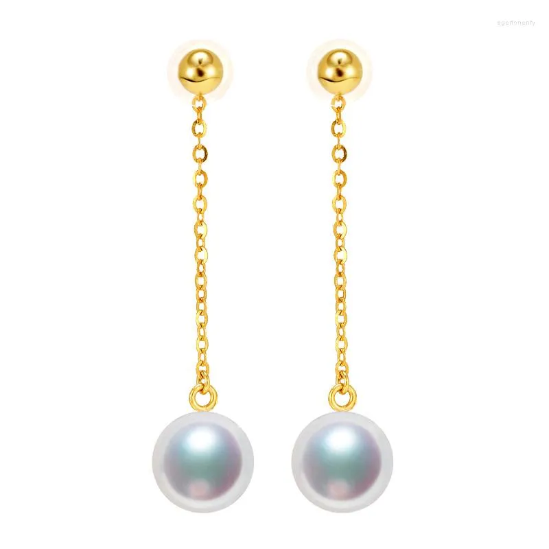 Boucles d'oreilles pendantes Sinya Au750 perles d'or longue chaîne boucle d'oreille avec 7-9 Mm naturel rond haute brillance perles conception de gland pour les femmes maman