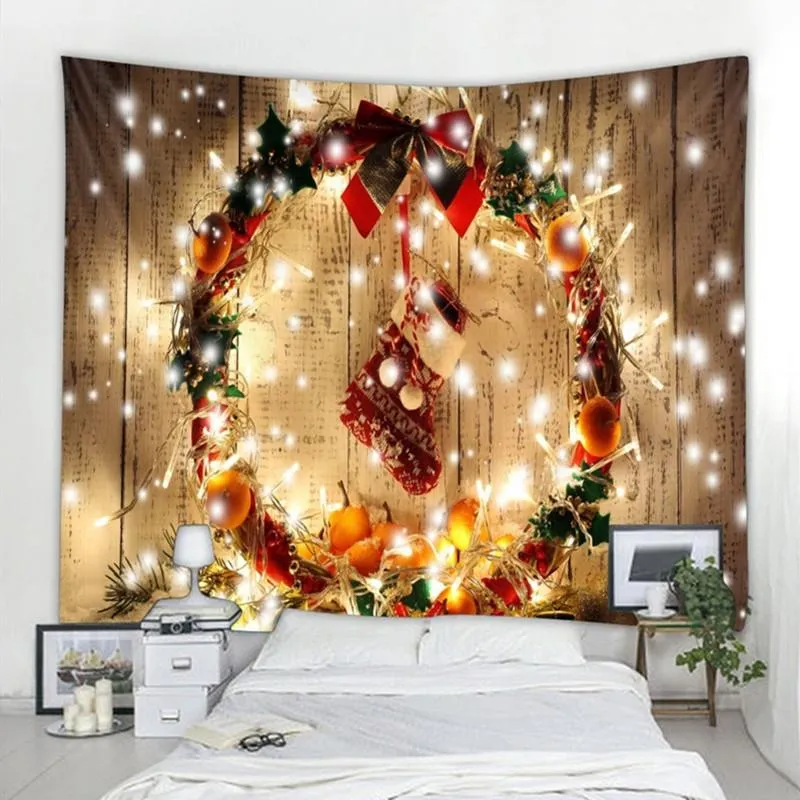 Tapestries Wall Hanging Christmas Tapestry Wreath Snowman Print Blanket Yoga Beach Mat Xmas Home Decor