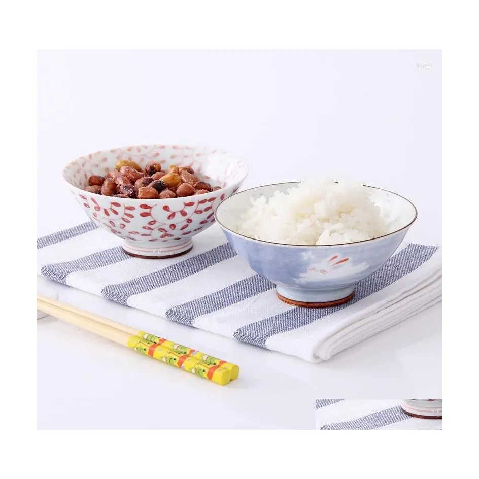 Sk￥lar gjorda i japan stil keramisk porslin bordsartiklar liten ris rund underglaserad soppa nudel frukt par sk￥l sl￤ppa leverans hem dhknw