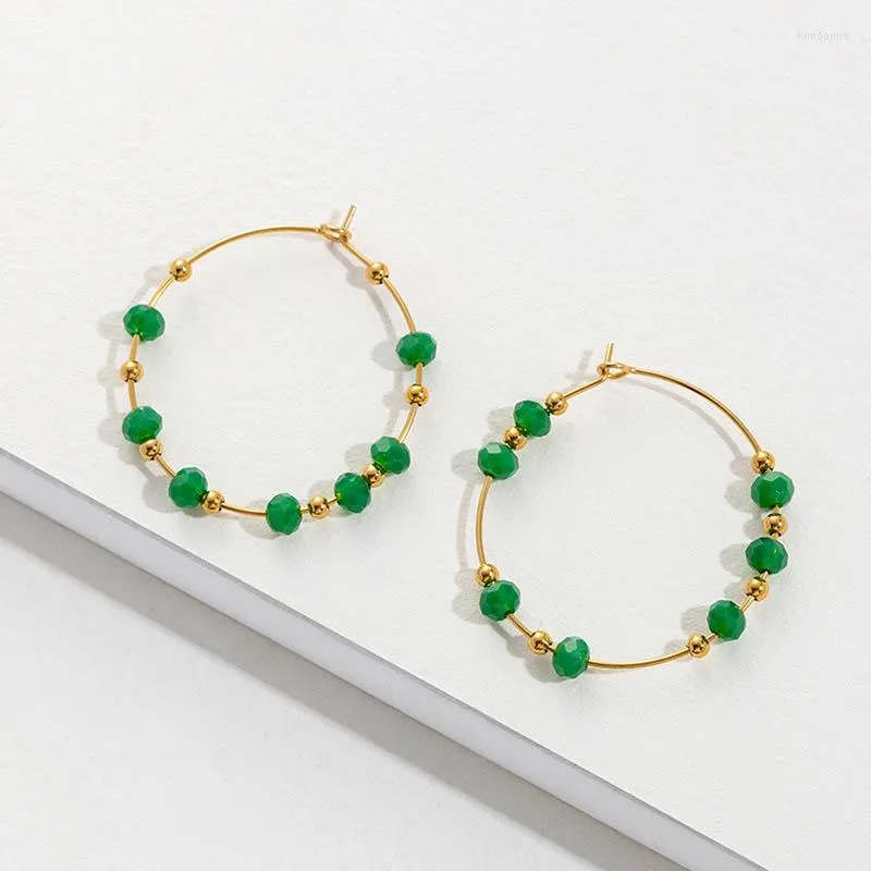 Orecchini a cerchio ANEEBAYH bohemien verde rosso blu perline di cristallo per le donne orecchini a cerchio in acciaio inossidabile dorato gioielli regalo per feste