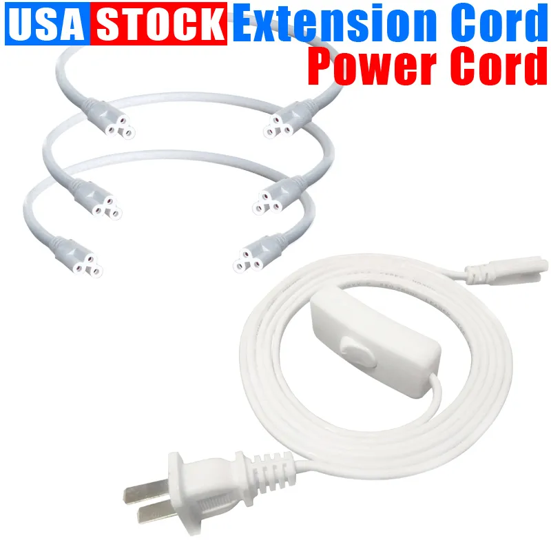 US Plug T5 T8 LED أنبوب سلك طاقة سلك مع سلك تمديد التبديل ثلاثة حفر 1.8 متر 1ft 2ft 3.3ft