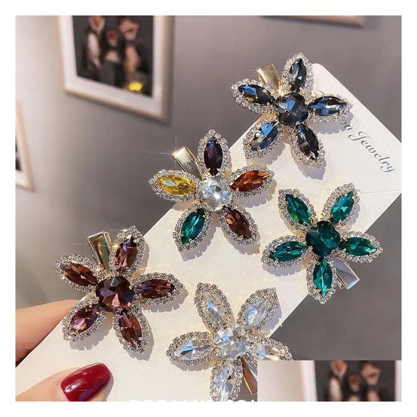 Hårklipp Barrettes Fashion Jewelry Colorf Crystal Rhinstone Barrette Clip Bb Womens Girls Flower Hairpin Drop Delivery Hairjewelr Dh9ks
