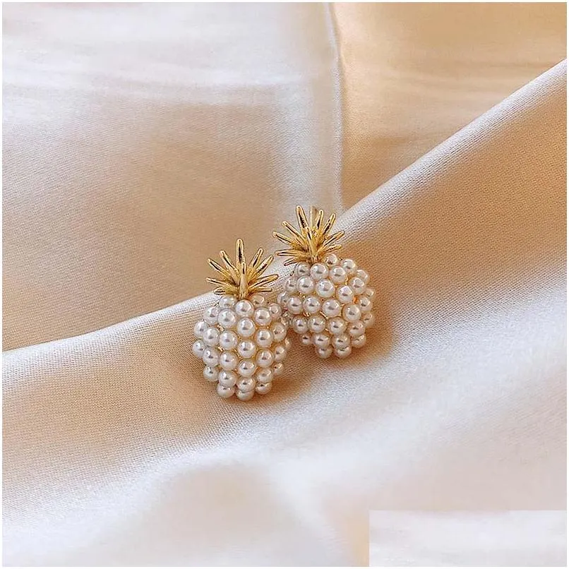 Stud Fashion Jewelry S925 Sier Post Boucles d'oreilles Perles en fausse perle Cute Ananas Drop Delivery Dh7Pw