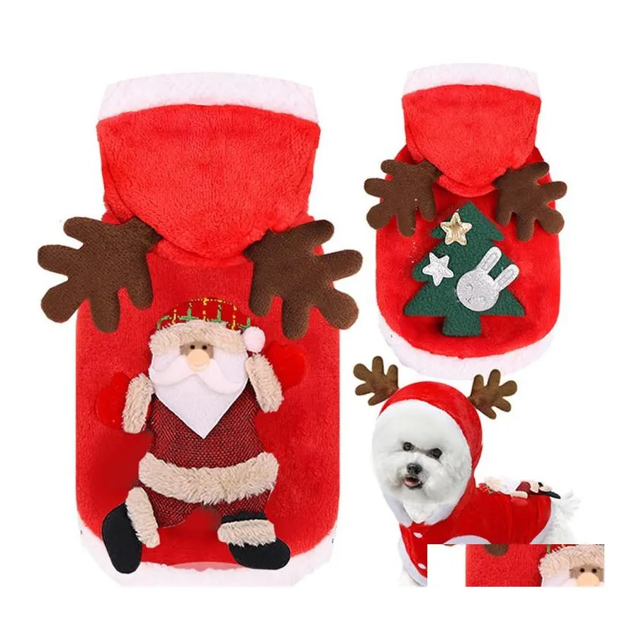 Dog Apparel Coral Fleece Christmas Teacup Puppy Clothes Soft Pet Hoodies Sweater For Dogs Cute Pitbl Drop Delivery Home Garden Suppli Dhtxl