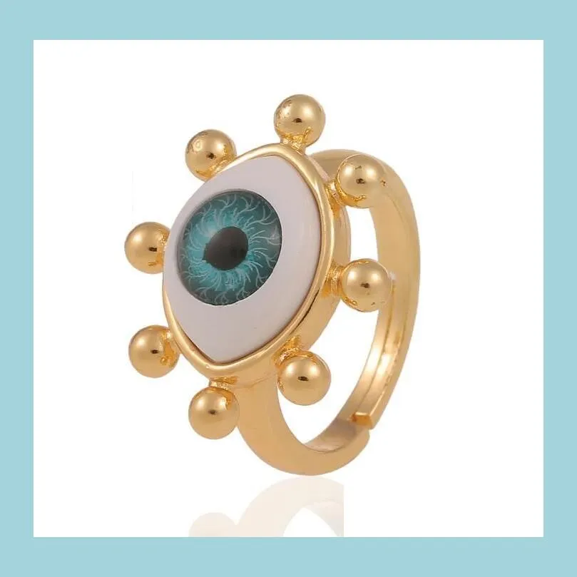 Band Rings Gold Gold Evil Blue Eye Eye Ajusta Ajusta Punk Jóias de cobre para homens Mulheres Diração de gota de presente de Natal Dhypa