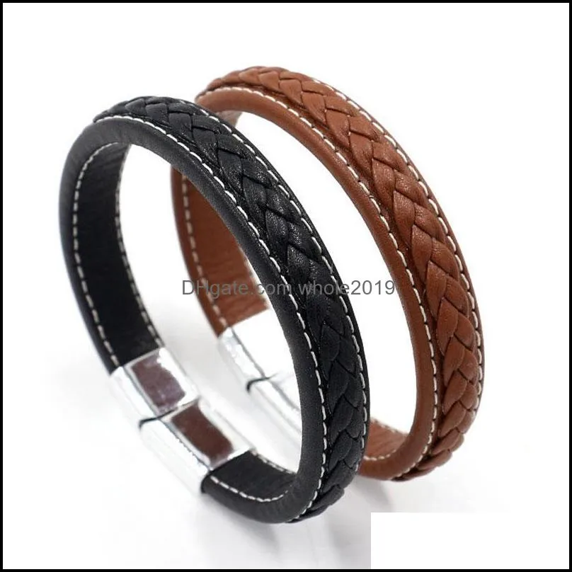 Bracelets de charme Mode Simple Noir Marron Couleur Cuir Punk Rétro Bracelet Pour Hommes Femmes Décor Bijoux Drop Livraison Dhgeu