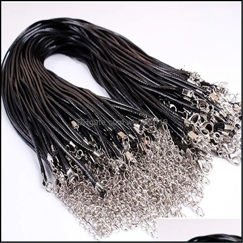 Cord Wire 2Mm Black Wax Leather Snake Necklace Beading String Rope 45Cm Extender Chain With Lobster Clasp Diy Jewelry Components W Dh1Wl