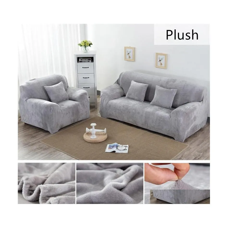 Pokrywa krzesełka Pluszowa Plush zagęszcza elastyczna sofa rozkładowa segmentowa 1/2/3/4 SEater Estronging Couch do salonu Dostawa H Dhqcu