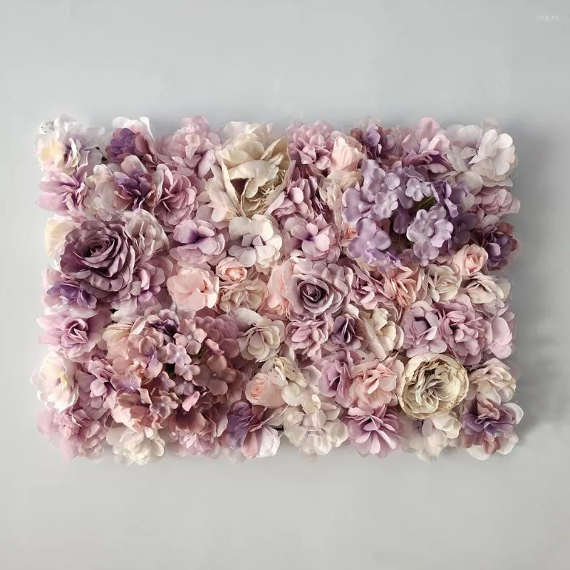 Decorative Flowers 60x40cm Artificial DIY Wedding Decoration Flower Wall Panels Silk Rose Purple Romantic Backdrop Deco