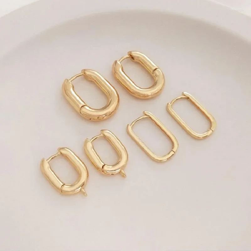 Orecchini a cerchio in ottone placcato oro 14 carati Huggie semplici cerchi allungati retrò per le donne regalo gioielli piercing ipoallergenico