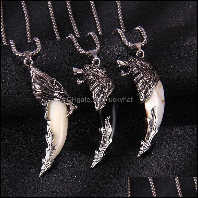 Pendant Necklaces Fashion Wolf Tooth Necklace For Men Long Chain Vintage Jewelry Gift C3 Drop Delivery Pendants Dhhni