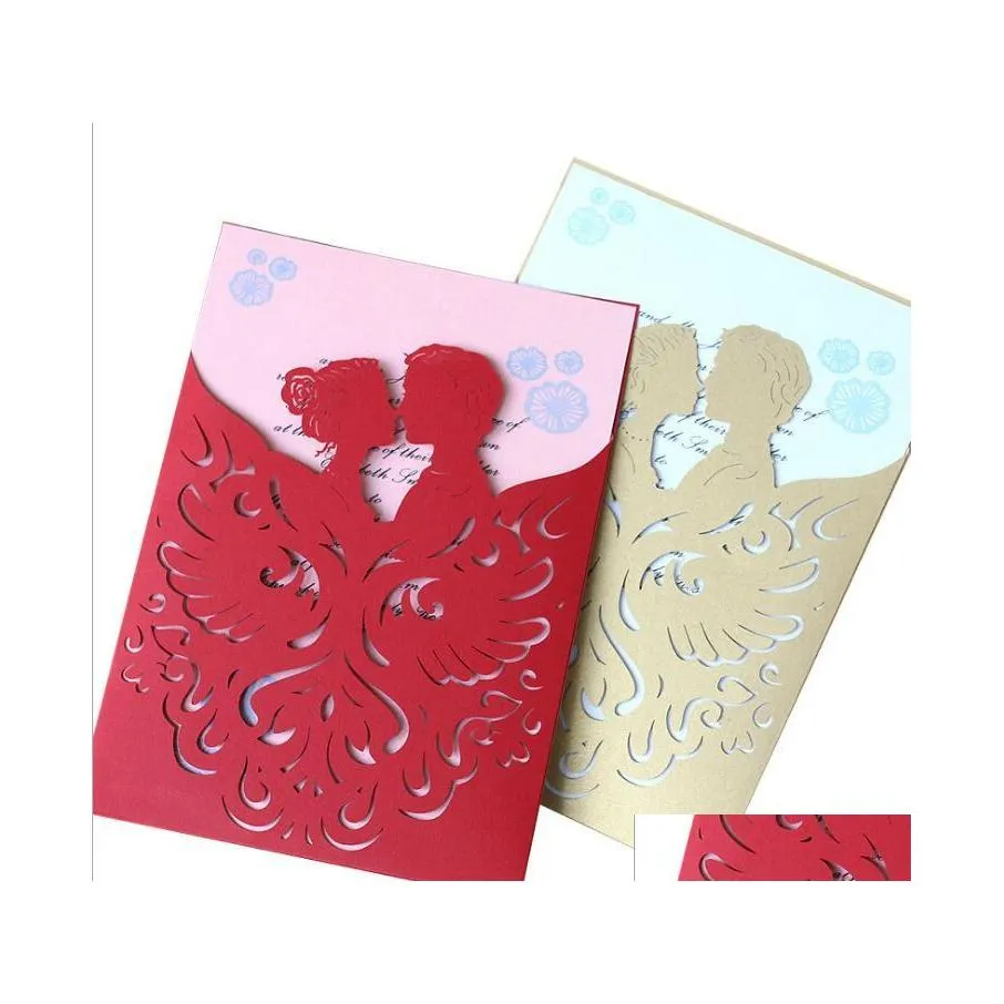 Cartes de voeux High Garde Creative Wedding Invitation Card Laser Cut Hollow Out Er Party Invite avec enveloppe pour l'engagement Drop D Dhjac