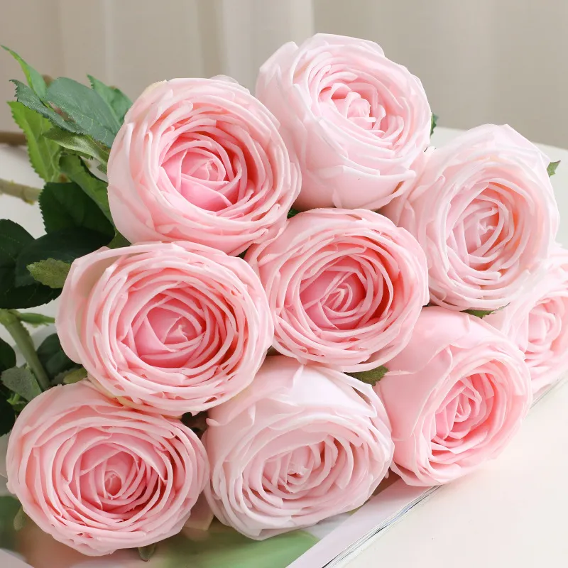 Dekorativa föremål Figurer Fuktande latex Rose Artificial Flower Decor Home Wedding Roses Real Touch Flowers Bridal Bouquet 230110