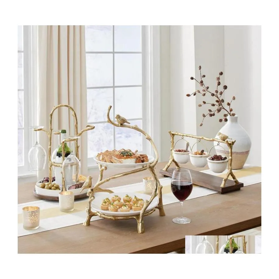 Vaisselle Assiettes Branche de Chêne Doré Snack Bol Stand Noël Bonbons Décoration Affichage Maison Fête Spécialité Rack Livraison Directe Jardin K Dhaly