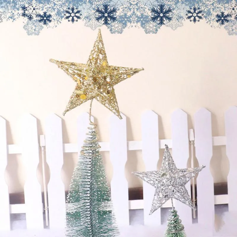 Christmas Decorations Wrought Iron Glitter Tree Top Star Decoration 20cm DIY Garden