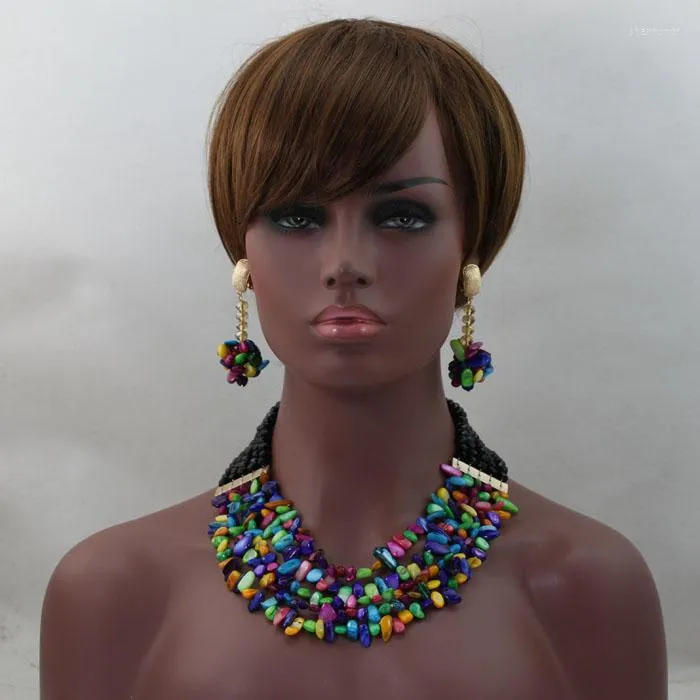 Halskette Ohrringe Set Multicolor Shell Charming Boho Schmuck Einreihe Kristallkugeln Nigerian Party Perlen ABL380