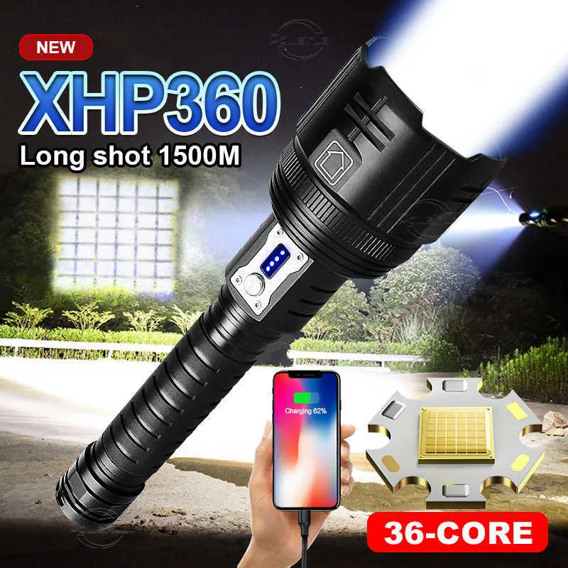 Flashlights Torches XHP360 High Power Led Flashlights Rechargeable Light XHP90 Tactical Flashlight 18650 Battery Work Camping Light 0109