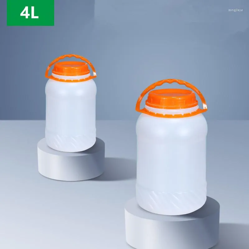 Botellas de almacenamiento Cubo de plástico vacío de 4L con tapa Material de calidad alimentaria Contenedor para el hogar Embalaje a prueba de fugas Botella redonda