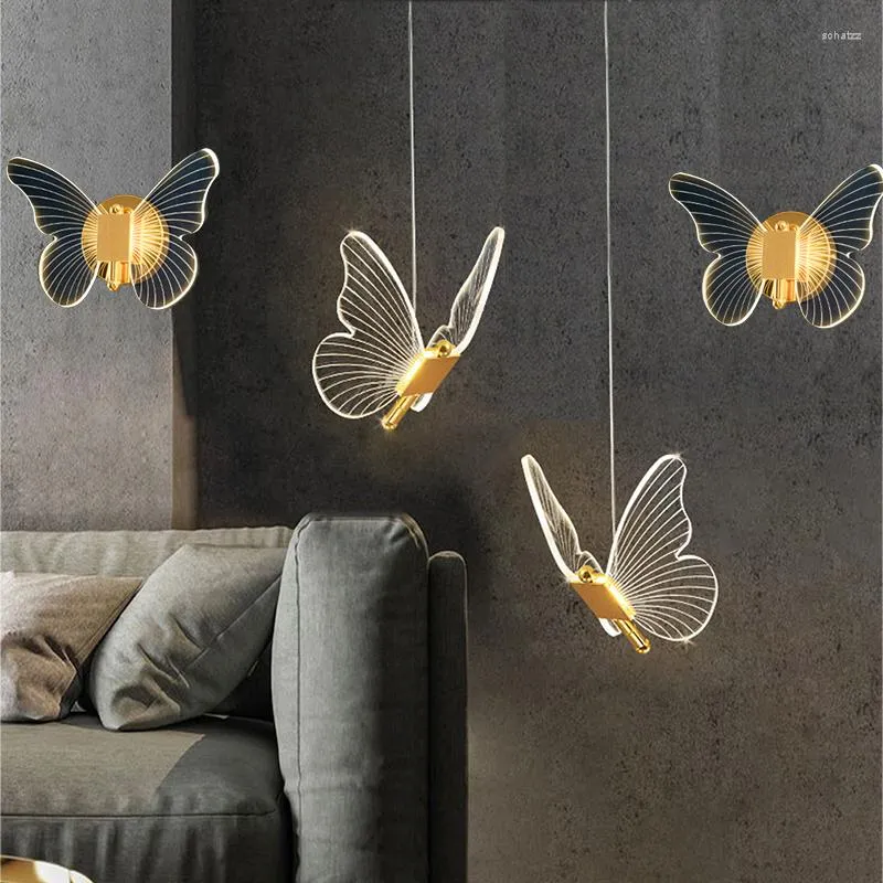 Lampada da parete Lampadario da interno con luce da comodino a LED a farfalla contemporanea per applique di sfondo per la decorazione del soggiorno della camera da letto di casa