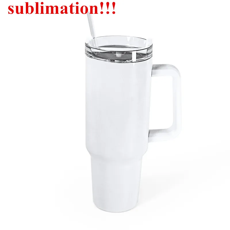 Sublimering 40oz tumbler med handtag l￤cks￤kert lock och halm ￥teranv￤ndbar isolerad reseumbler kaffemugghandtag kan ta bort f￶re sublimering