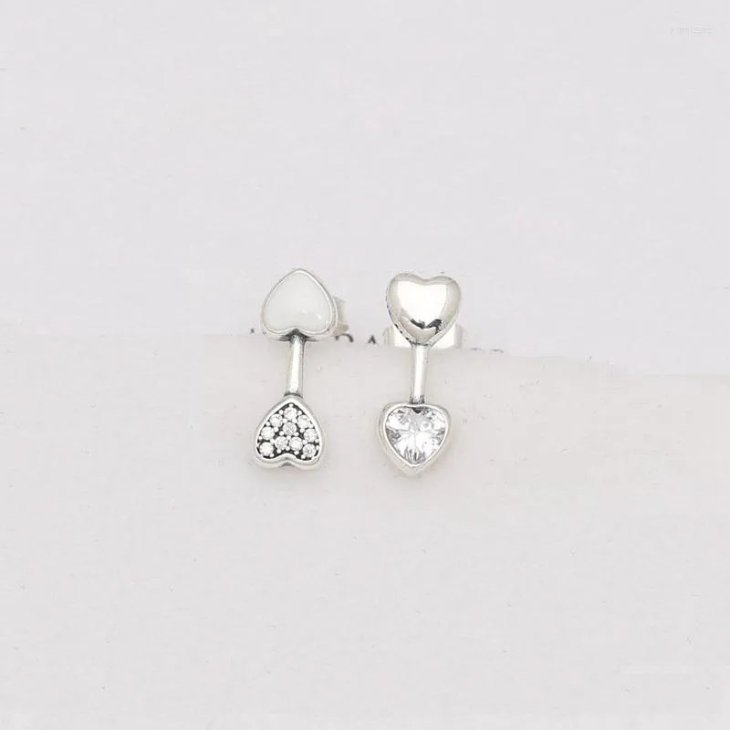 Stud -oorbellen Fashion Women 925 Sterling Silver Silver Tiny Heart Earring White Email Pave Crystal Girls Party