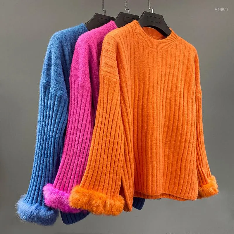 女性のセーターの女性は、2023年のセーターコートで、実際の毛皮年春春に美しいニットプルオーバーを作ります