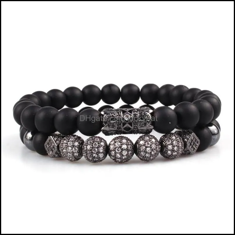 Cuentas Liing Columna Tubo Hueco Microinlaid Zircon Bola Piedra Volcánica Natural Ágata Negra Conjunto Pulsera Difusión de Aceite Esencial Arom DHQVV