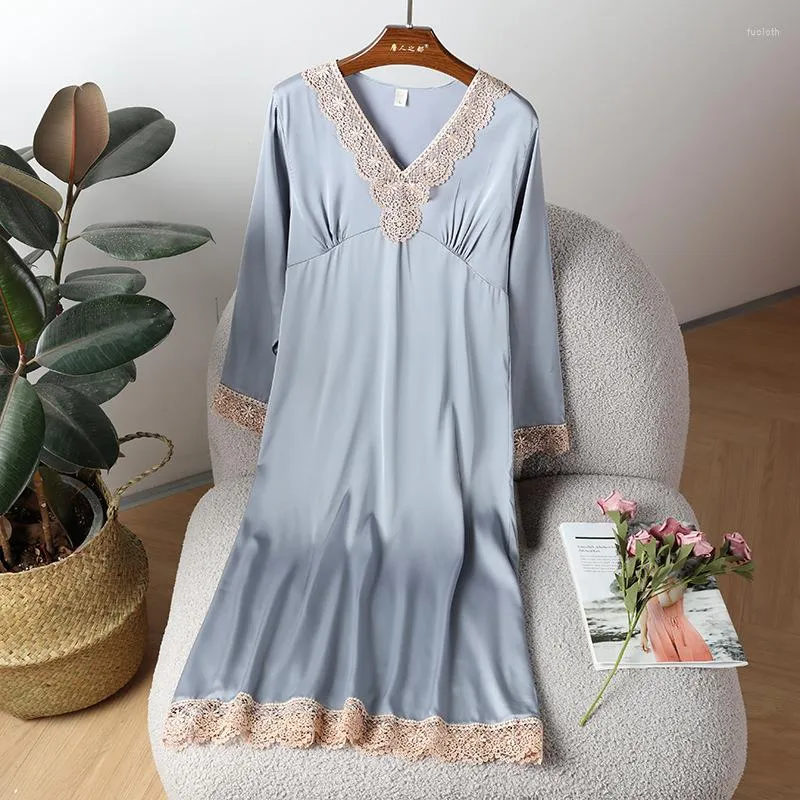 Vestido noturno de roupas de dormir feminino Mulheres sexy Sexy LOUCE V LACE LACE LAÇO LONGO DOMENCIAMENTO DOMENSE