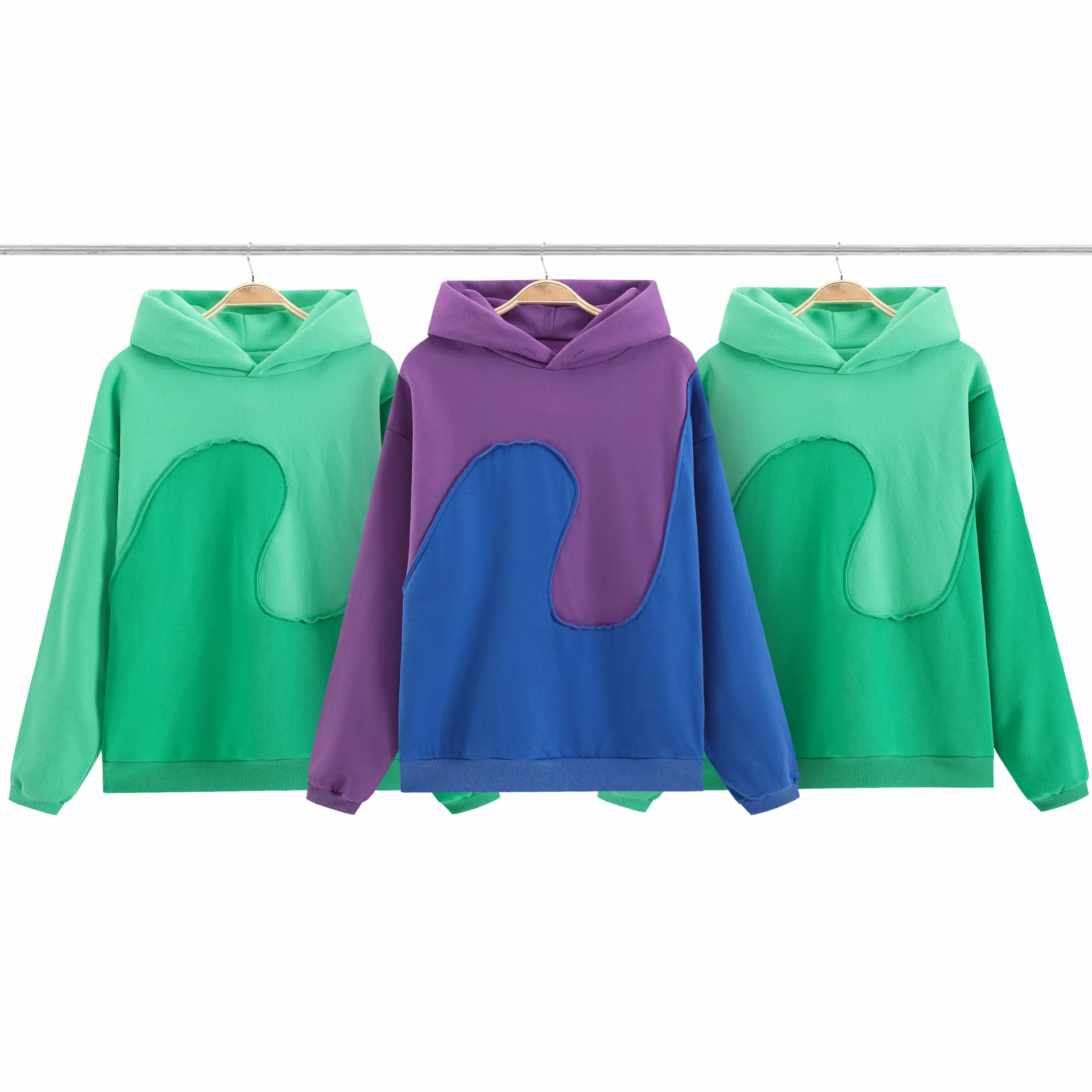 Heren Hoodies Fleece Pullover Hoodie Sweatshirts Opa ERL Vintage Swirl Blauw Groen Patchwork