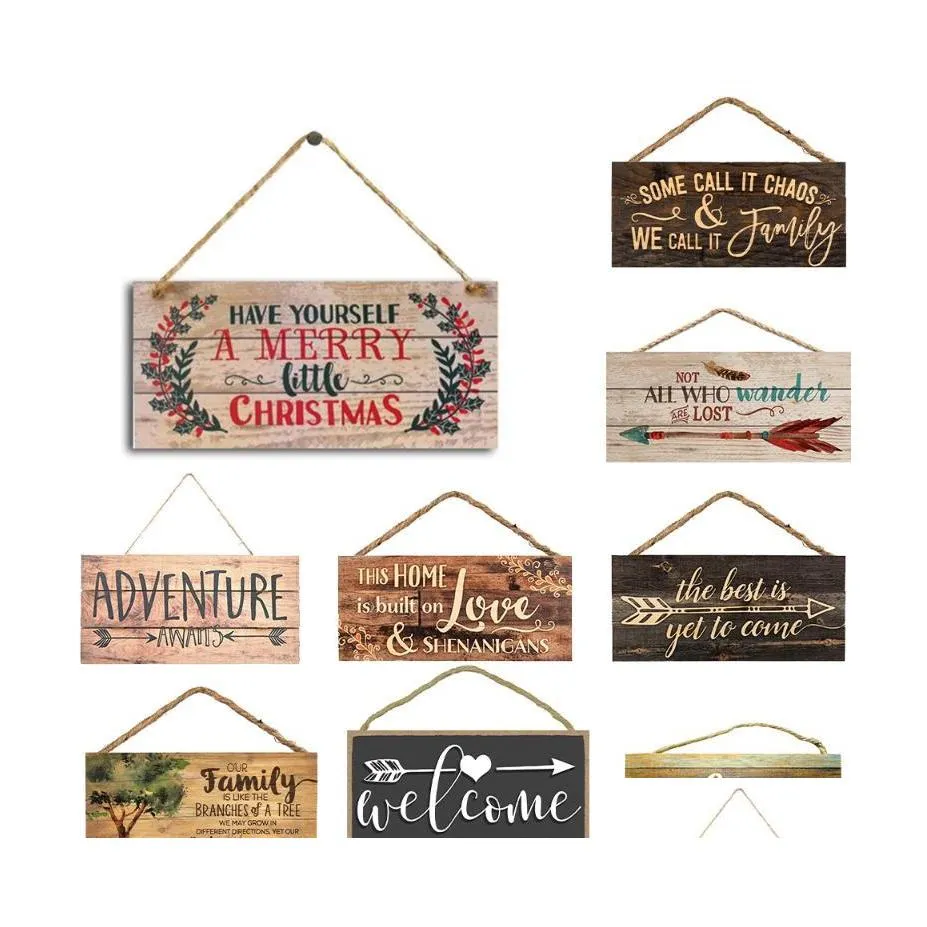 Christmas Decorations Years Wooden Door Hanging Sign Tree Ornament Home Decor Wood Xmas Gift Drop Delivery Garden Festive Party Suppl Dhljp