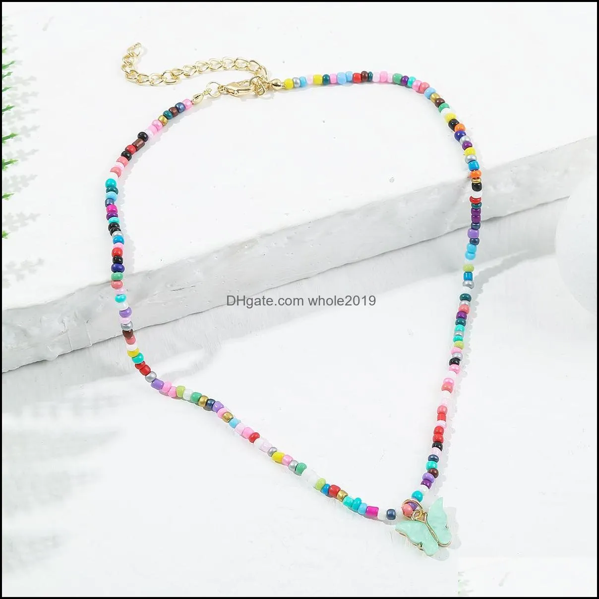 Pendanthalsband 4Color B￶hmen Akrylharts Butterfly Rice Beads Halsband f￶r kvinnor Party Summer Jewelry Gift 2021 Drop Delivery P DH4TU