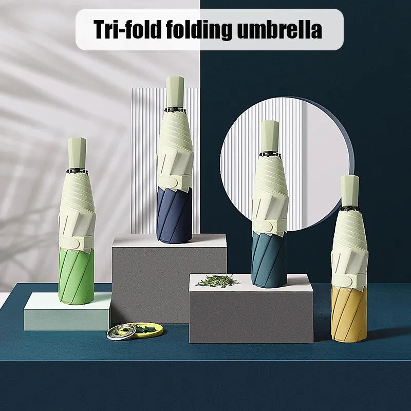Paraplyer Sun Paraply for Women Compact Folding Coating Båda regn 3-faldiga 8 revben 95 cm i diameter B88