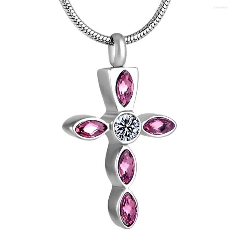 Pendants IJD8649 Femmes en gros Color Brillian Himitone Crystal Cross en acier inoxydable Charme Crémation bijoux Urne Pendant Collier