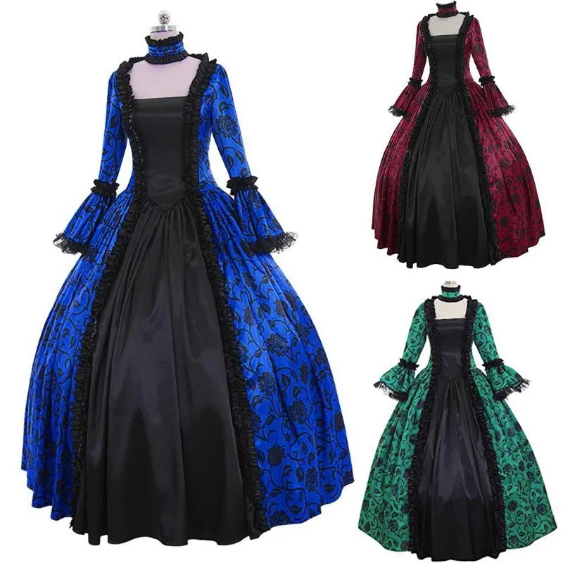 Casual Kleider Frauen Herbst Winter Quadrat Kragen Patchwork Gothic Retro Floral Print Ballkleider Kleid Vestido Mujer # G3