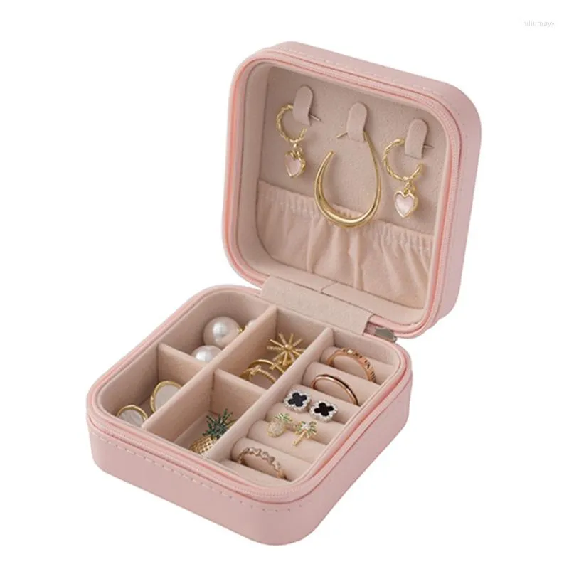 Storage Boxes Pink Small Exquisite Jewelry Box Portable Travel Ring Extremely Simple Earring Necklace Make Up Case