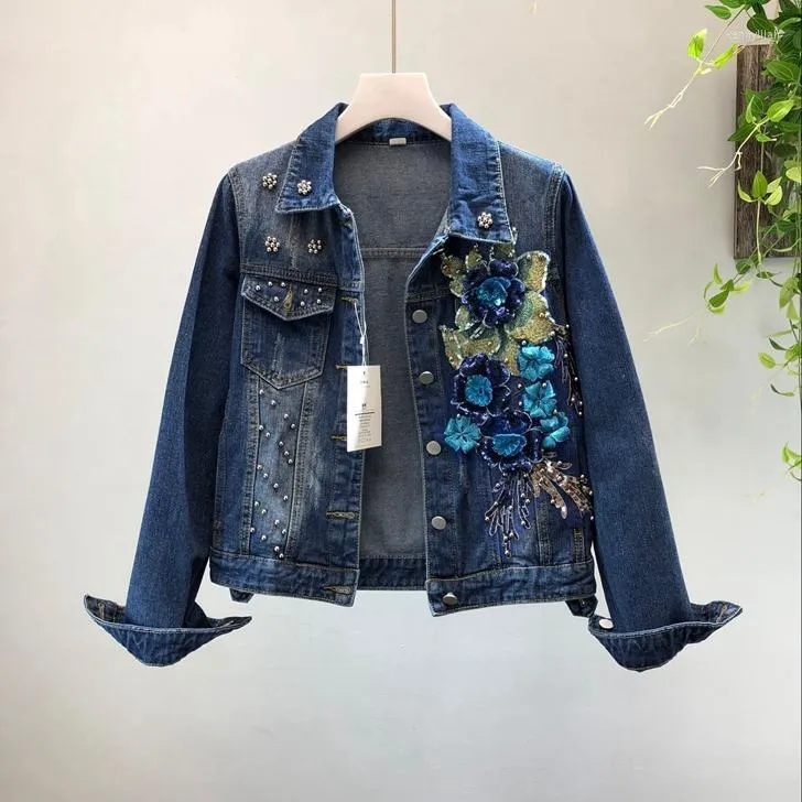 Женские куртки свободная джинсовая куртка девочки студенты High Street Jeans Coats Женщины 2023 Женские повседневные длинные рукавы короткие джинсы A465