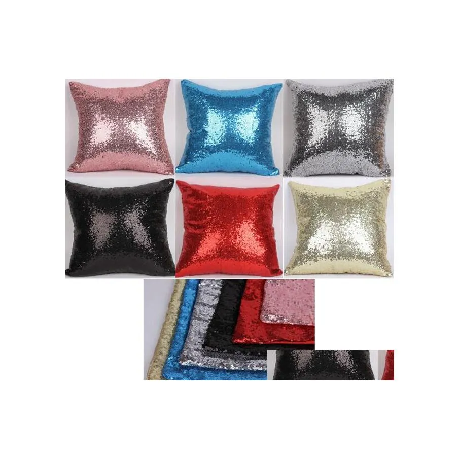 Pillow Case Glitter Sequin Solid Color Cushion Cases Er Cafe Car Seat Sofa Sequins Home Textile No Filling Drop Delivery Garden Text Dhgde