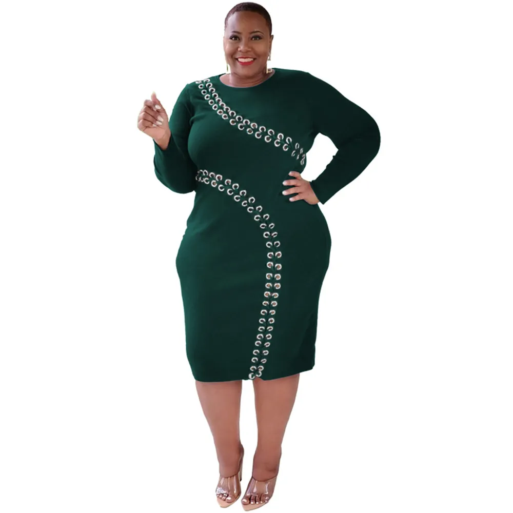 Plus size 3XL 4XL 5XL Long Sleeve Dresses Women Fall Winter Bodycon Dress Skinny Solid Black Midi Dresses Casual Club Party Wear Bulk items Streetwear 8469