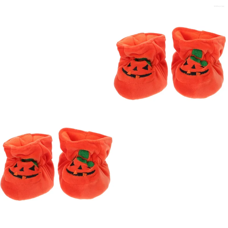 Första vandrare 2 par födda pojkar och flickor halloween pumpa booties spädbarn spjälsängskor