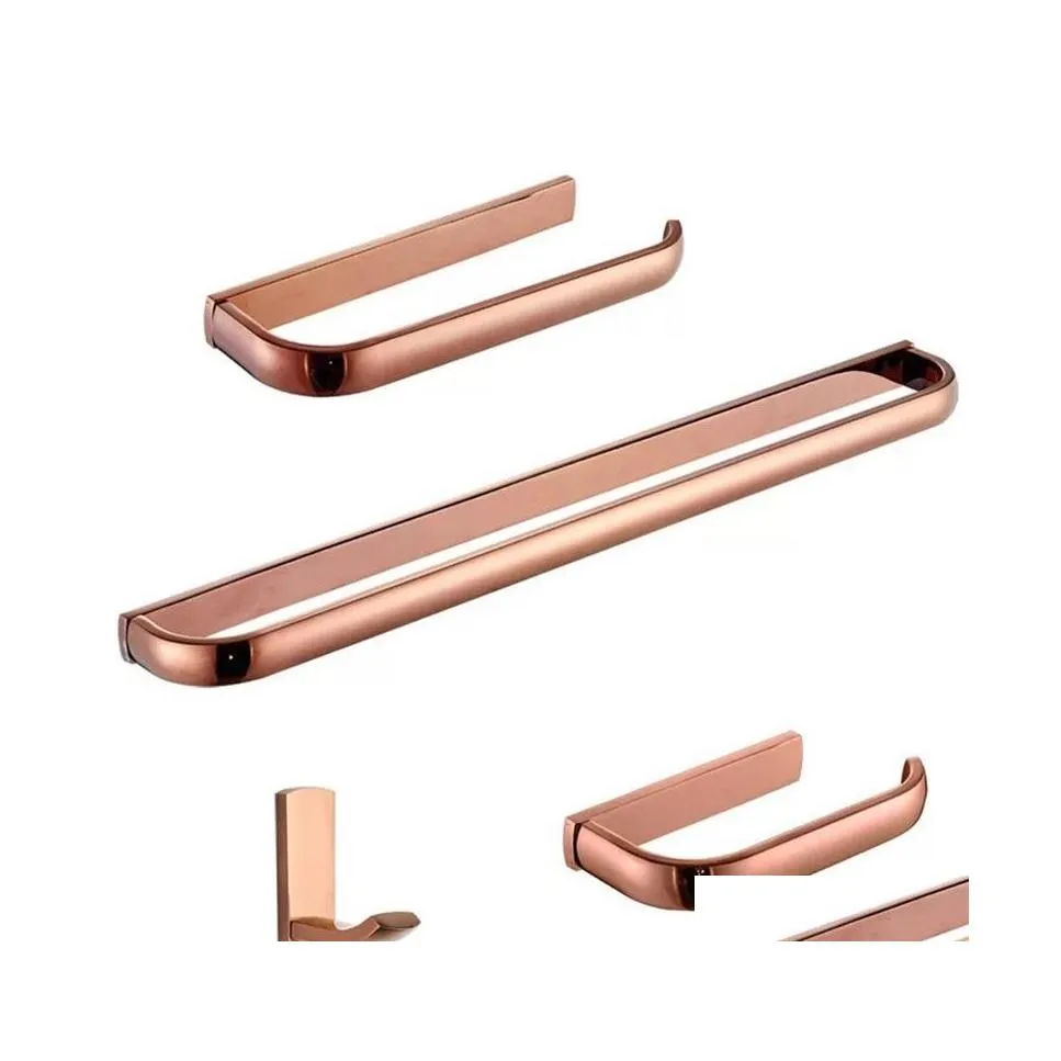 Badtillbeh￶r Set Luxury Rose Gold Badrumstillbeh￶r M￤ssing av pappersh￥llare Handduk Robe Ring Hardware Set Drop Delivery Home Gard DHZFR