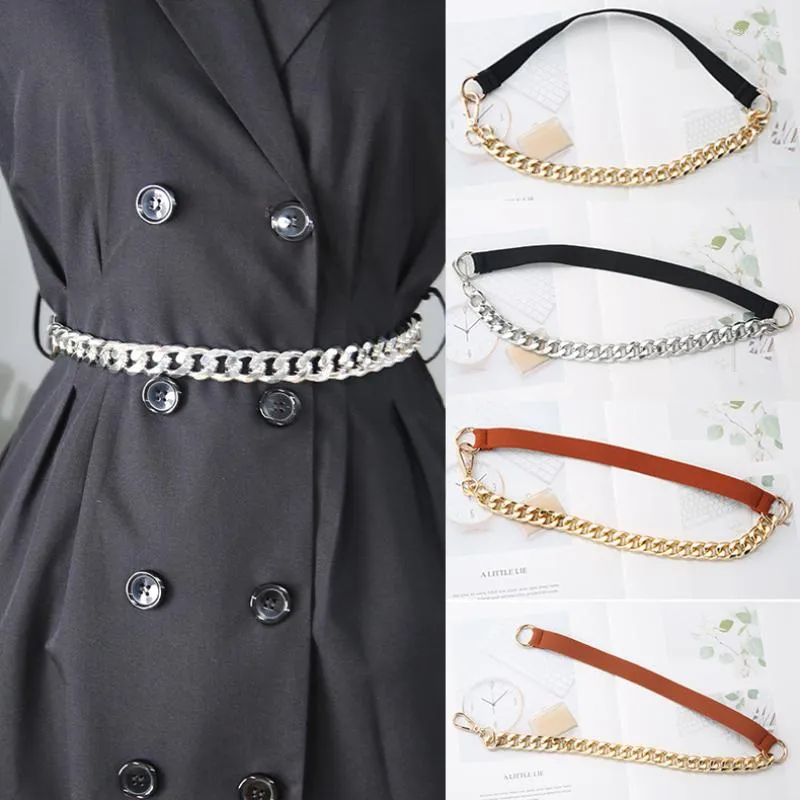 Belts Fashion Retro Suit Chain Belt Elastic Metal Waist For Women High Quality Stretch Cummerbunds Ladies Coat Waistband