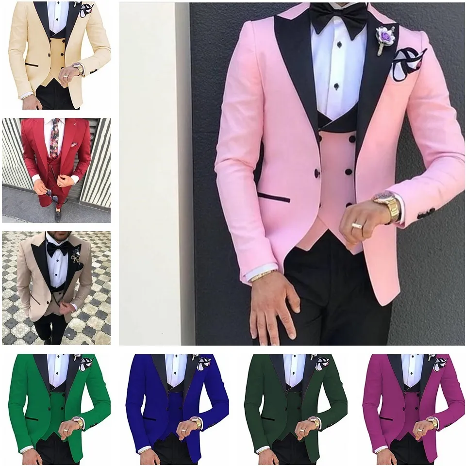 Men's Suits Blazers Formal Pink Groom Tuxedos Men For Wedding Party Prom Shawl Lapel Groomsmen Costume HommeJacketVestpant 230111
