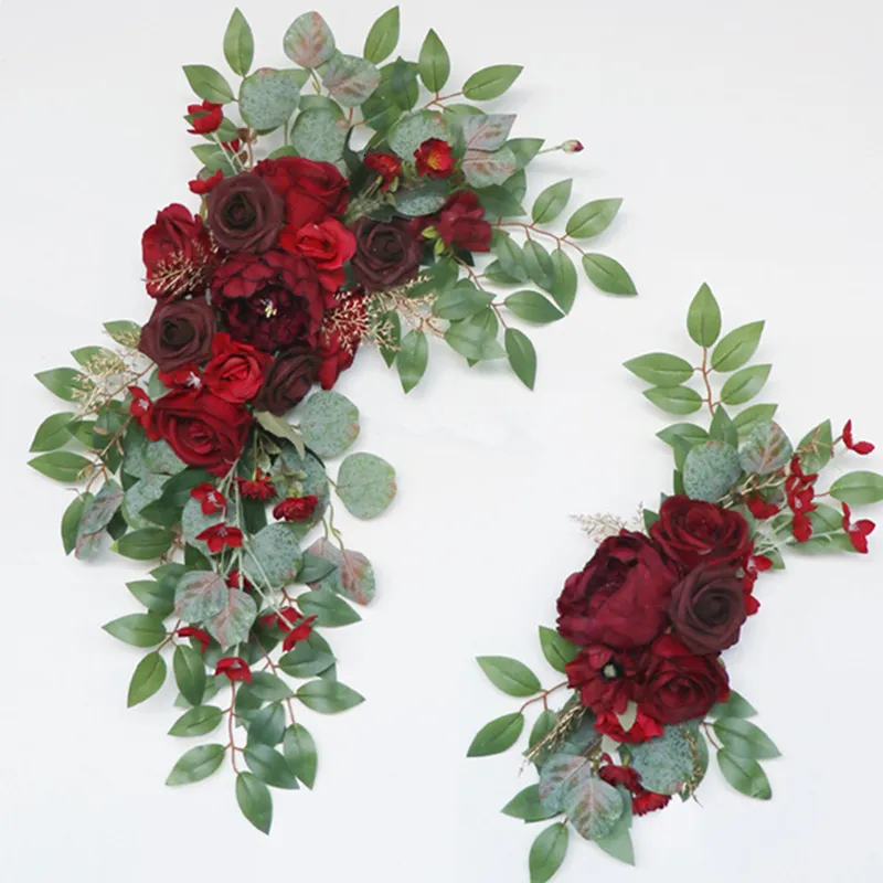 Dekorativa föremål Figurer 2st Artificial Flowers Wine Backdrop Wreath Decor Welcome Card Sign Corner Wall Rekvisita Ange Arch Fake Flower Row 230110