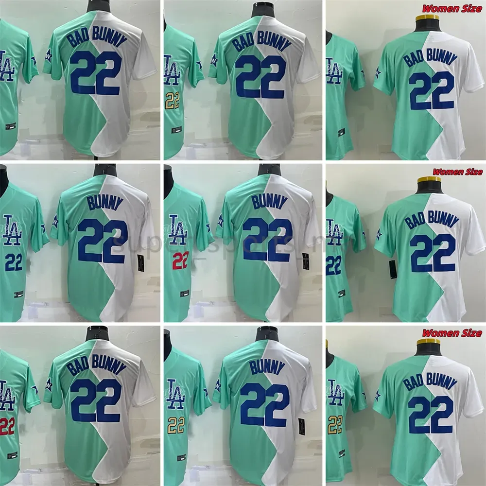 CUSTOM 2022 Baseball Jersey 22 Bad Bunny Blue And White Half Color