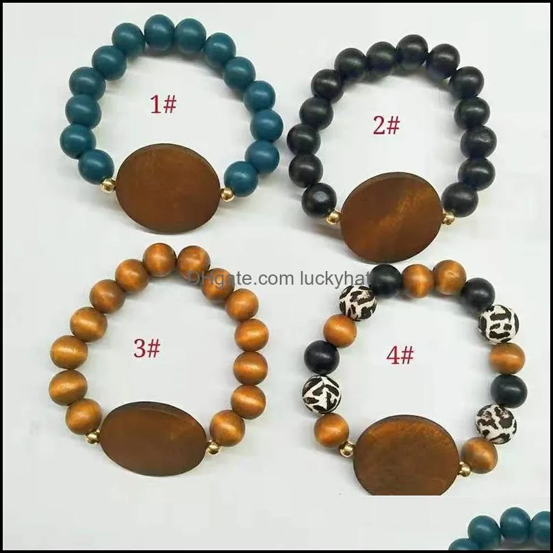 Bracelet ￠ disque en bois vide perl￩ Bracelet Papillons l￩opard Imprim￩ ￩lastique bracelets individualisation hommes femmes bijoux de mode 4 DHCPT