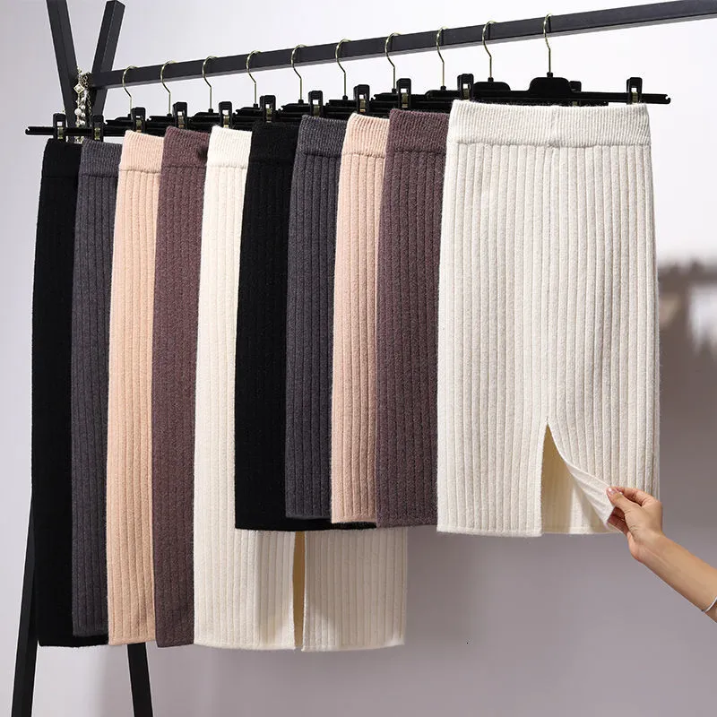 Skirt Autumn Winter Stretchable Knitted Bodycon Pencil Sweater High Waist Short Long Bandage Female Y2k Falda 230110